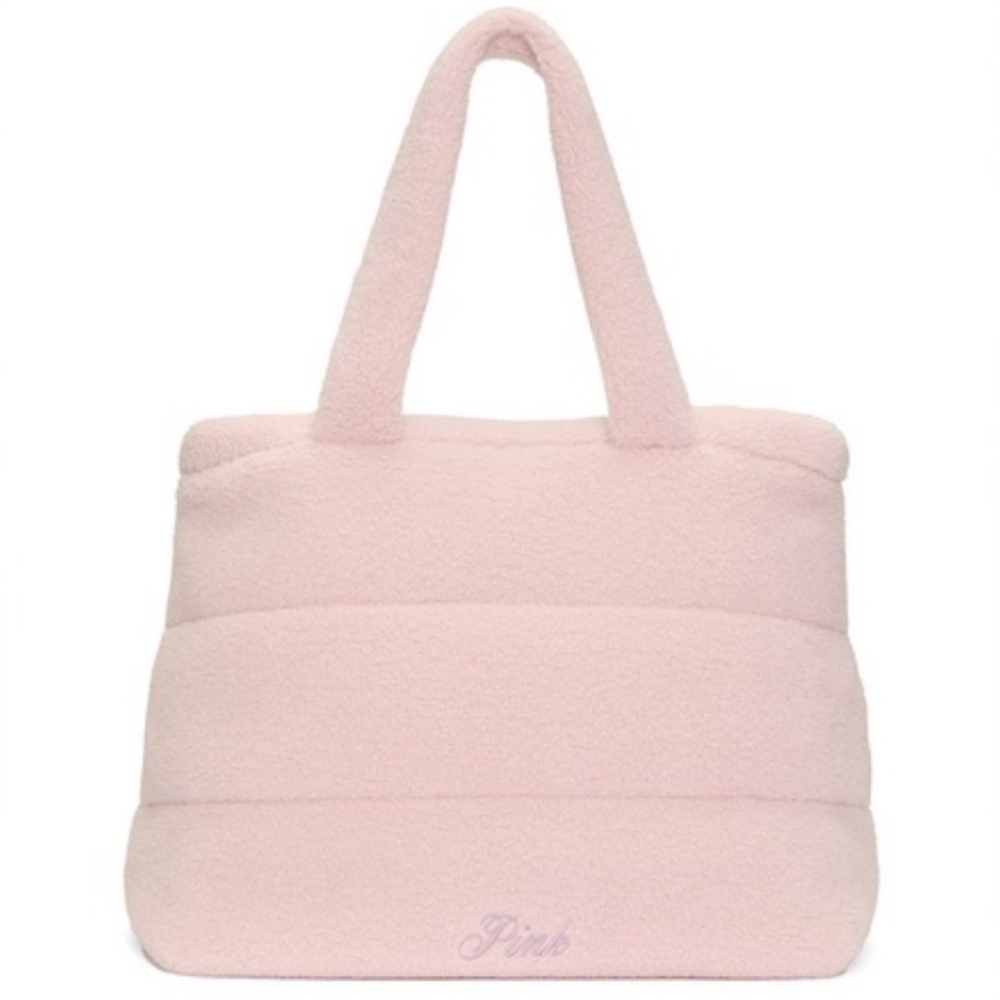 Victorias Secret Blush Pink Tote Bag Fuzy Sherpa Shopper Handbag Baby Pink New - Picture 5 of 11